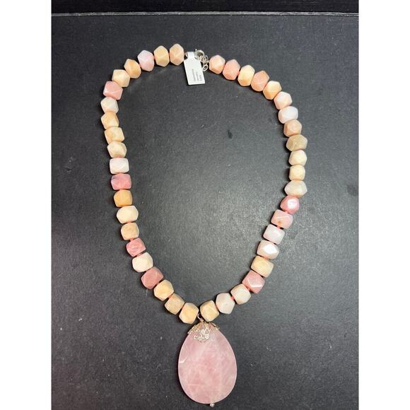 NEW pink opal and rose quartz Sterling silver necklace - Picture 16 of 16